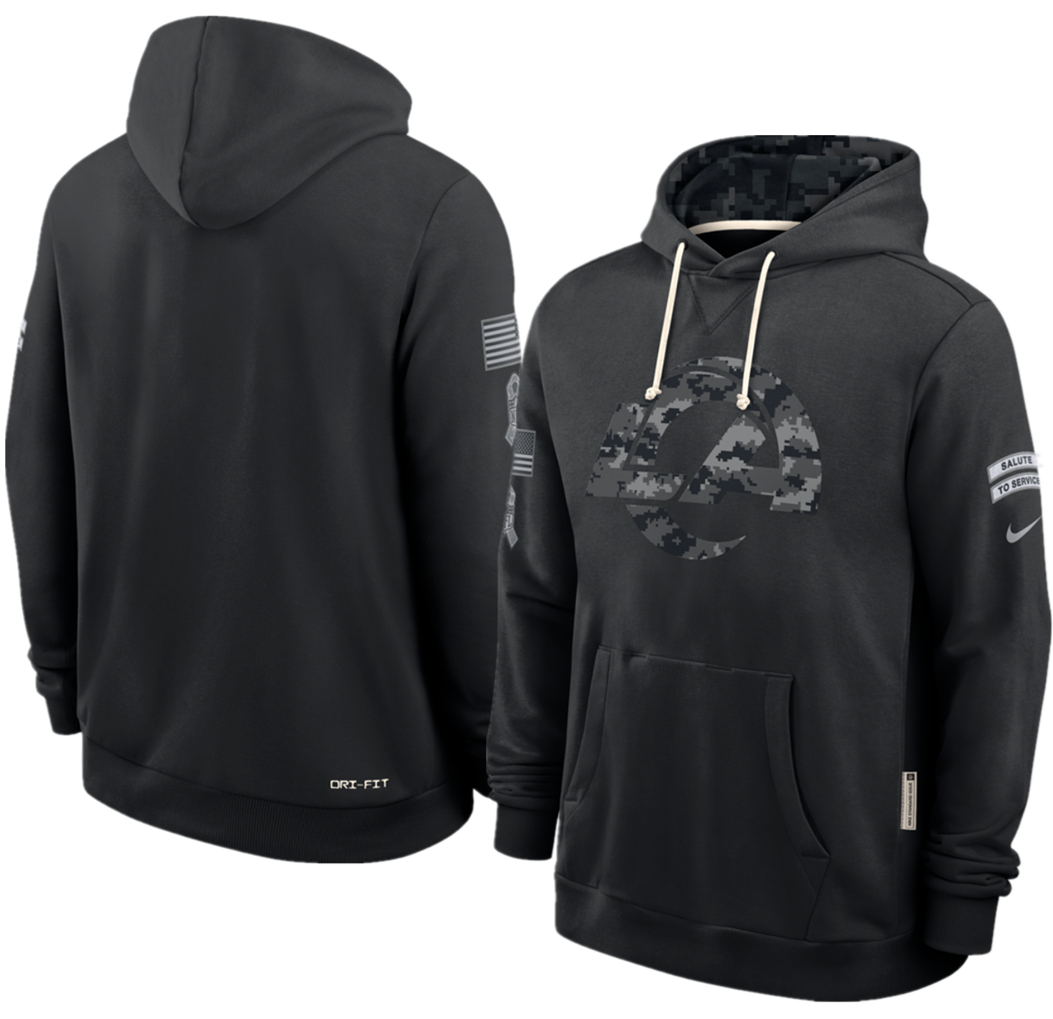 Men's Black Los Angeles Rams 2026 Salute to Service Sideline Dri-FIT Pullover Hoodie